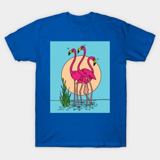 Funny Colorful Flamingos Free Nature T-Shirt